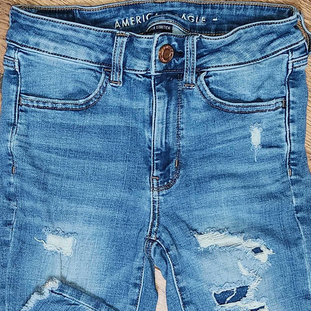 AMERICAN EAGLE Distressed Super Stretch High Rise Jeggings - Size 2 Short - Picture 2 of 7